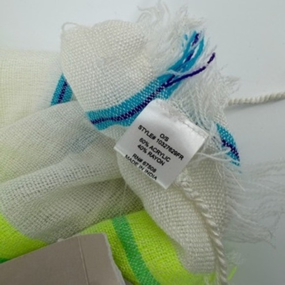 Francesca's Beach Wrap Striped Scarf Coverup Lightweight Neon‎ Green Blue Boho - Picture 6 of 7